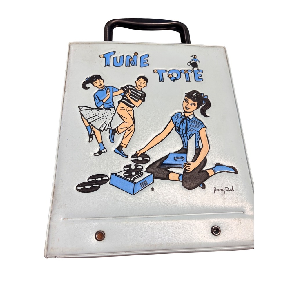 Vitg Ponytail Tune Tote 45 RPM Record Case‎ Light Blue Mid Century Dancing Teen